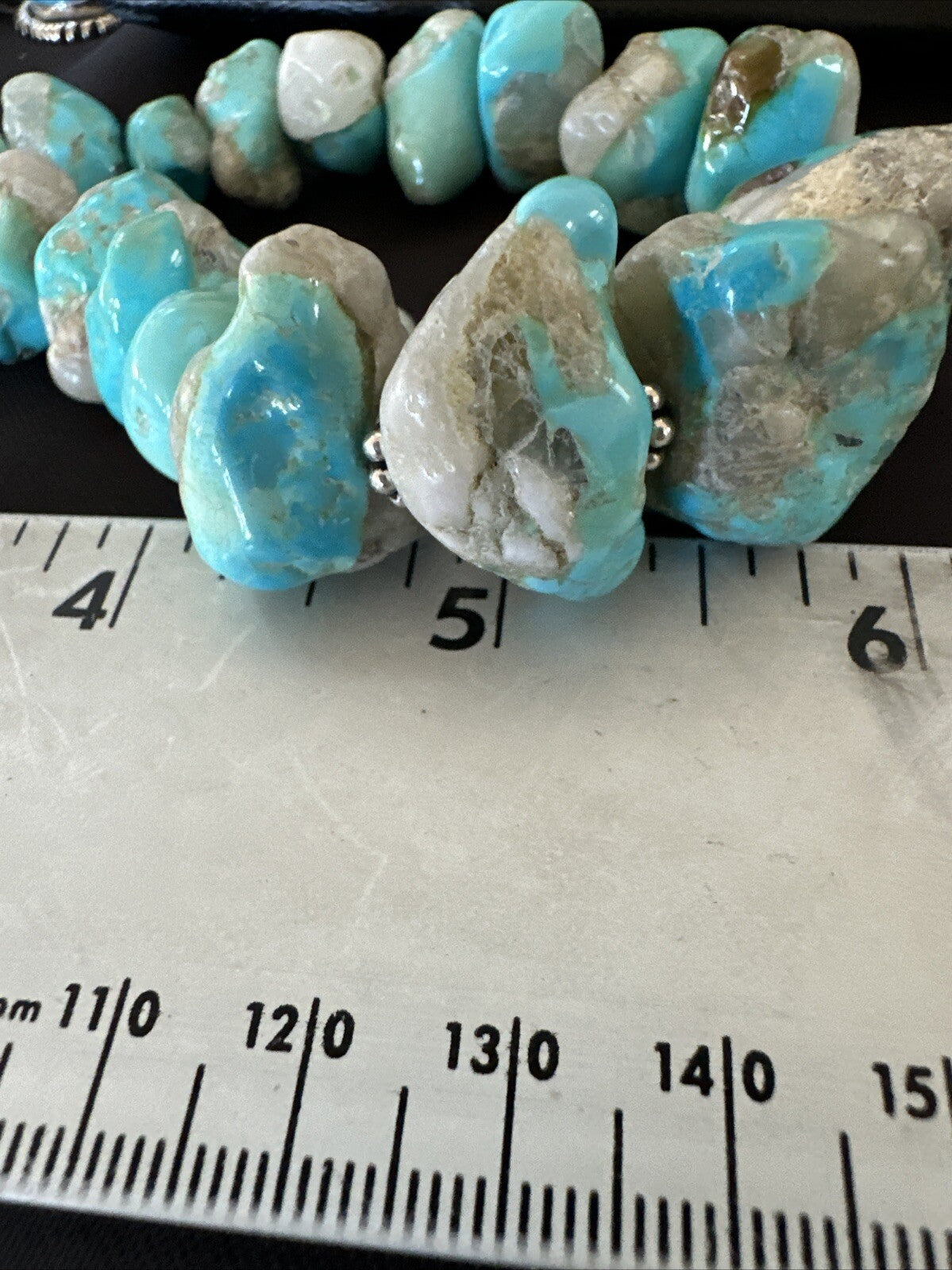 Blue Armenian Turquoise Chunky Nugget Navajo Sterling Silver Necklace 19” 18317