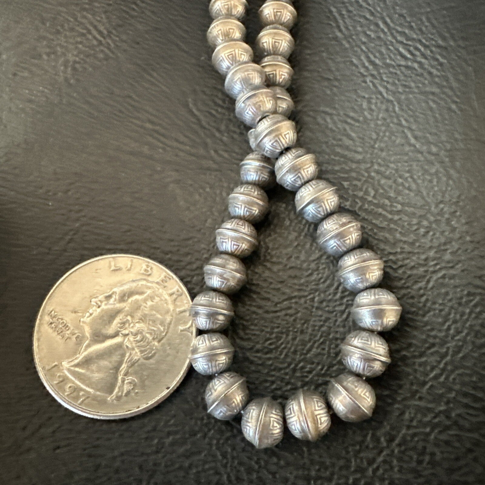 6mm Hand Stamped Navajo Pearls Bench Sterling Silver Necklace 23" 18407
