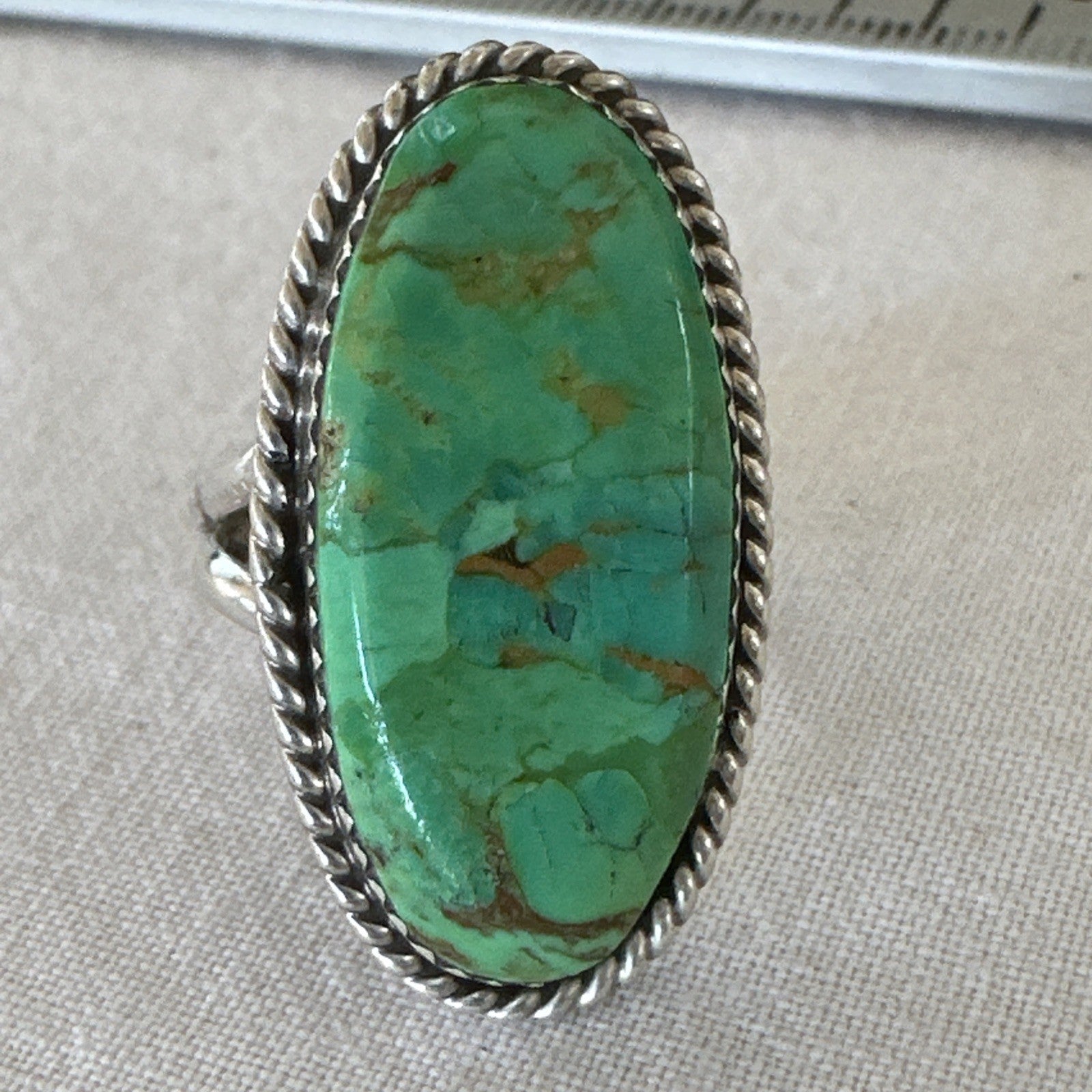 Navajo Sterling Silver Green Mohave Turquoise Ring Sz 8 19111