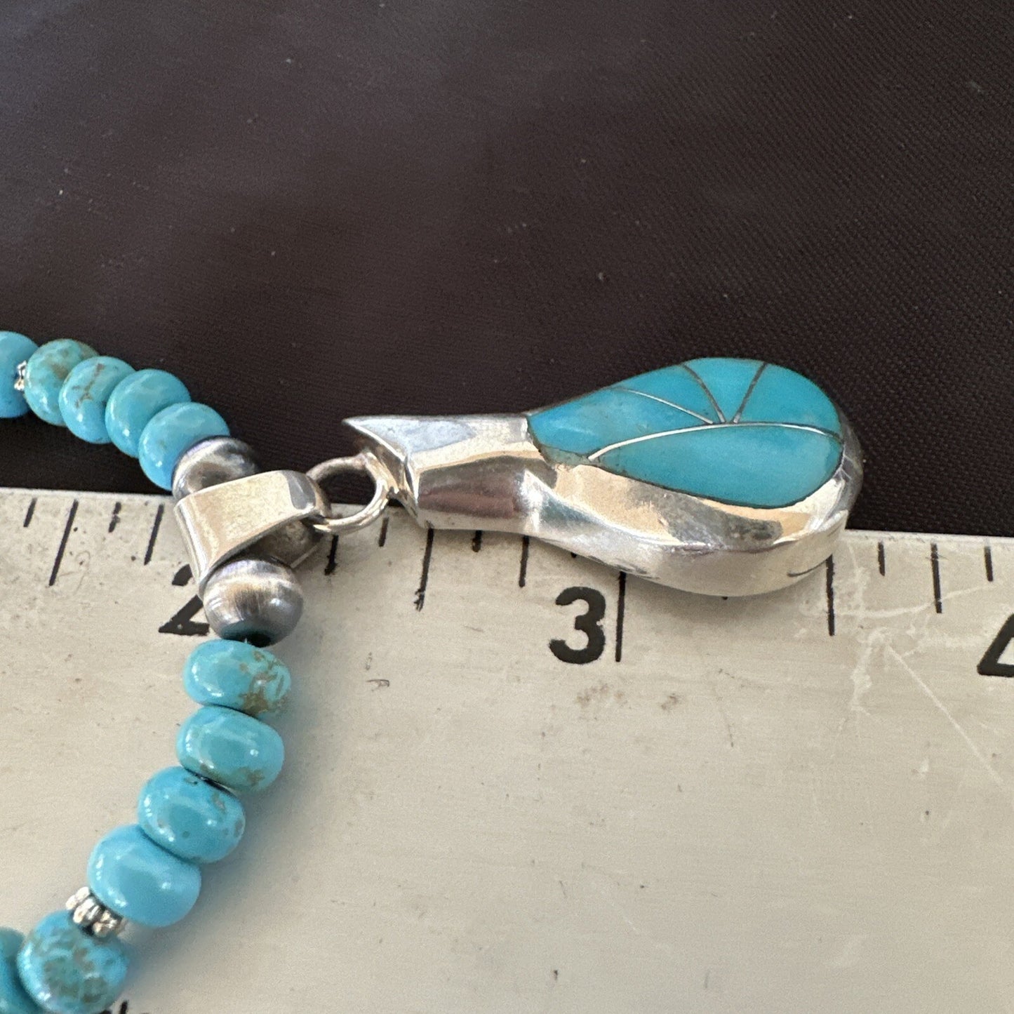 Pottery Blue Kingman Turquoise Pendant Navajo Sterling Silver Necklace 21" 18378