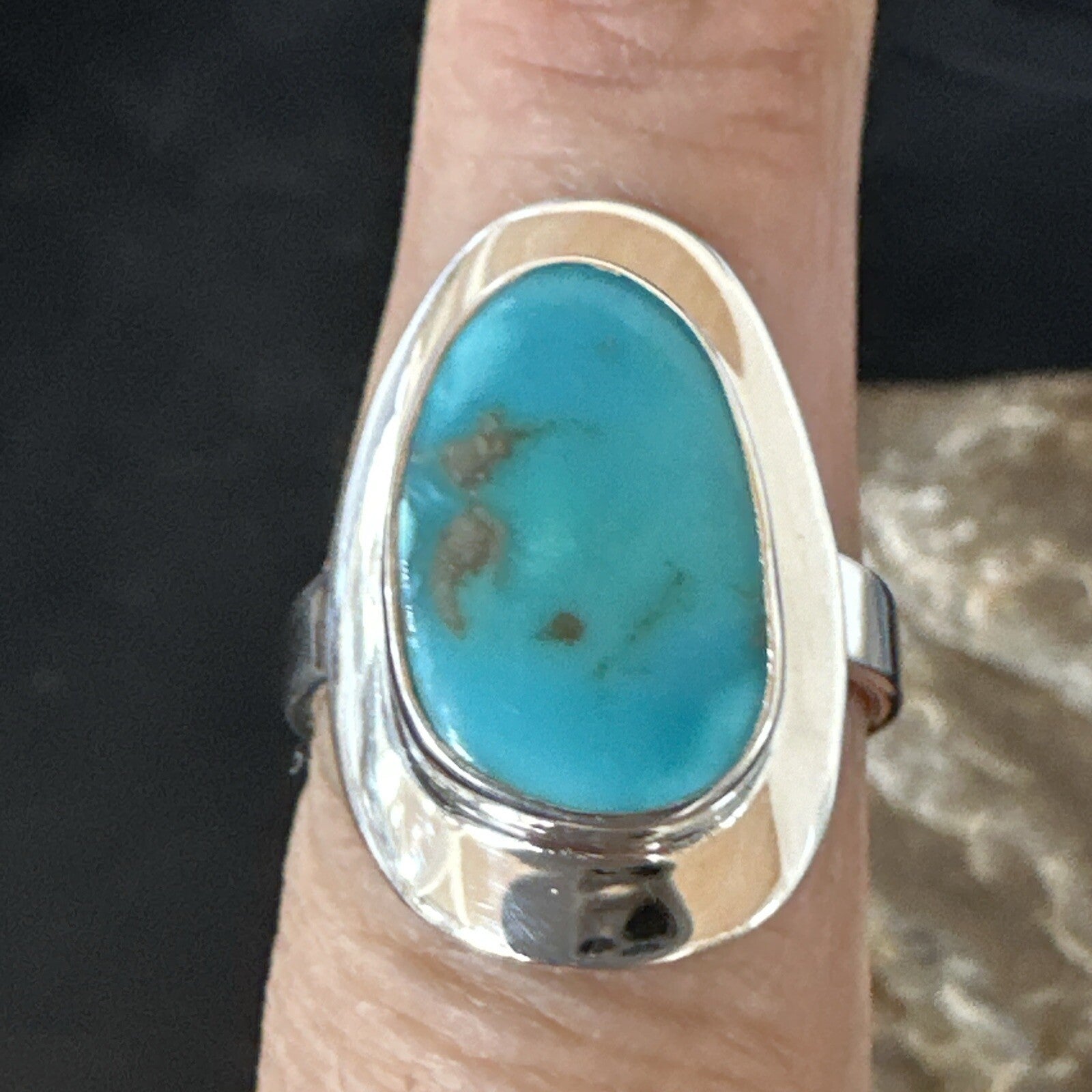 Southwestern Sterling Silver Blue Kingman Turquoise Ring Size 8 18518