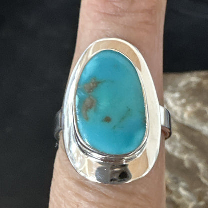 Southwestern Sterling Silver Blue Kingman Turquoise Ring Size 8 18518