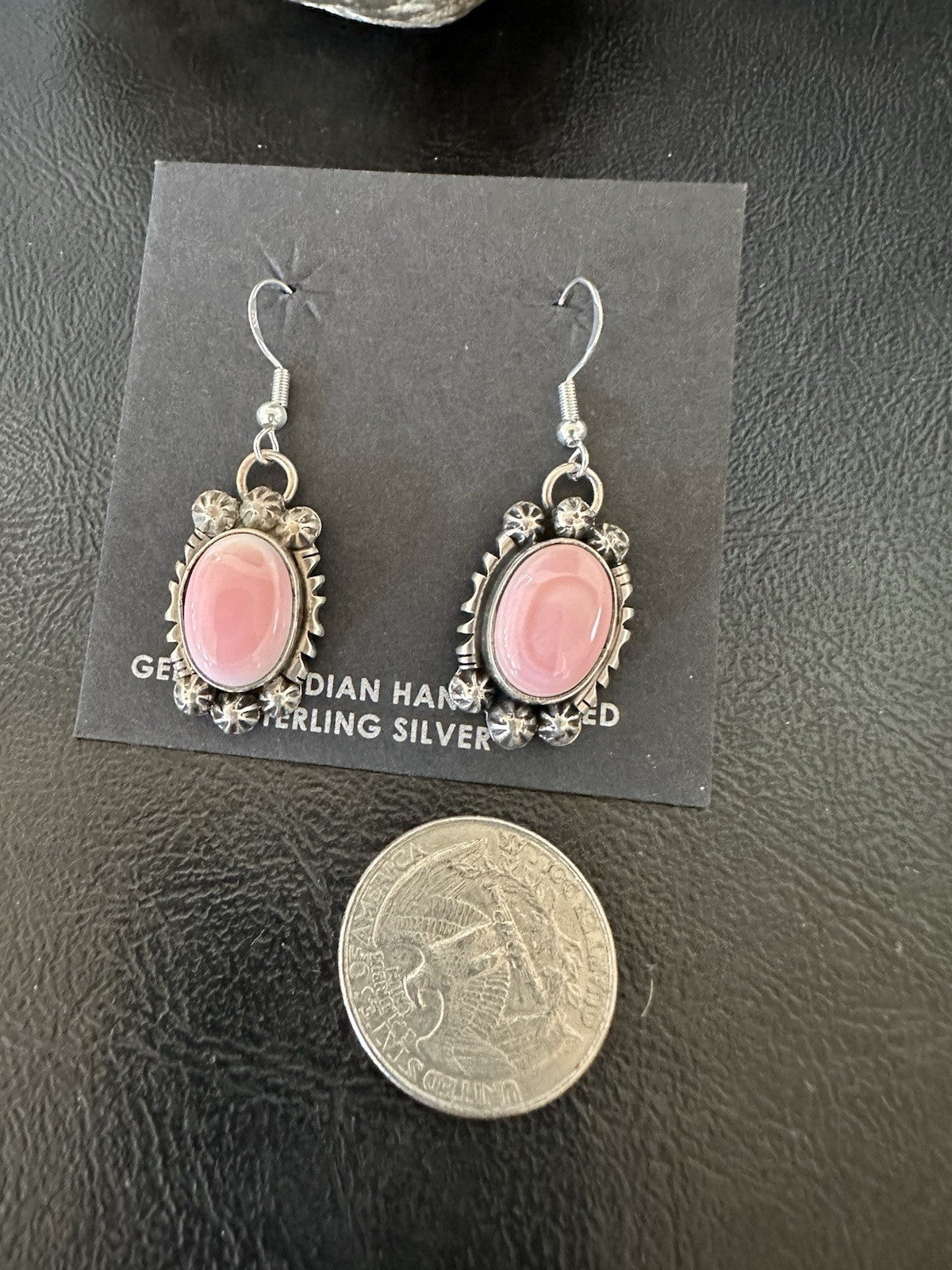Handmade Pink Queen Conch Sterling Silver Navajo Dangle Earrings Yazzie 19535