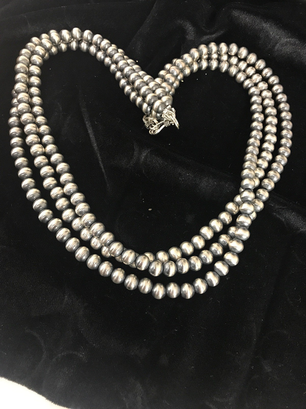 Native American Sterling Silver Navajo Pearls 7 mm Necklace 21” 3 Strand