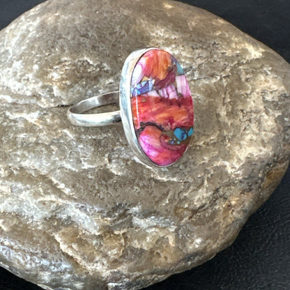 Blue Turquoise Spiny Oyster Southwestern Sterling Silver Ring Size 11 18447