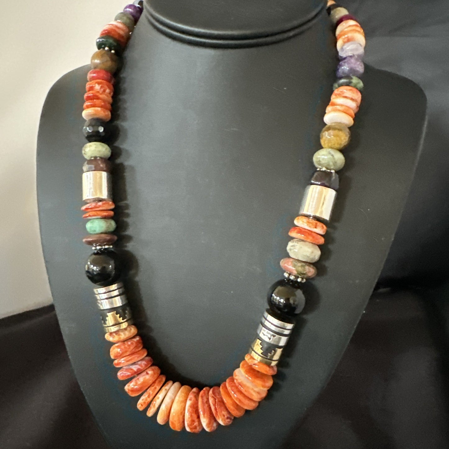 Tommy Rosita Singer T R Sterling Silver Orange Spiny Onyx Necklace 20in 19411