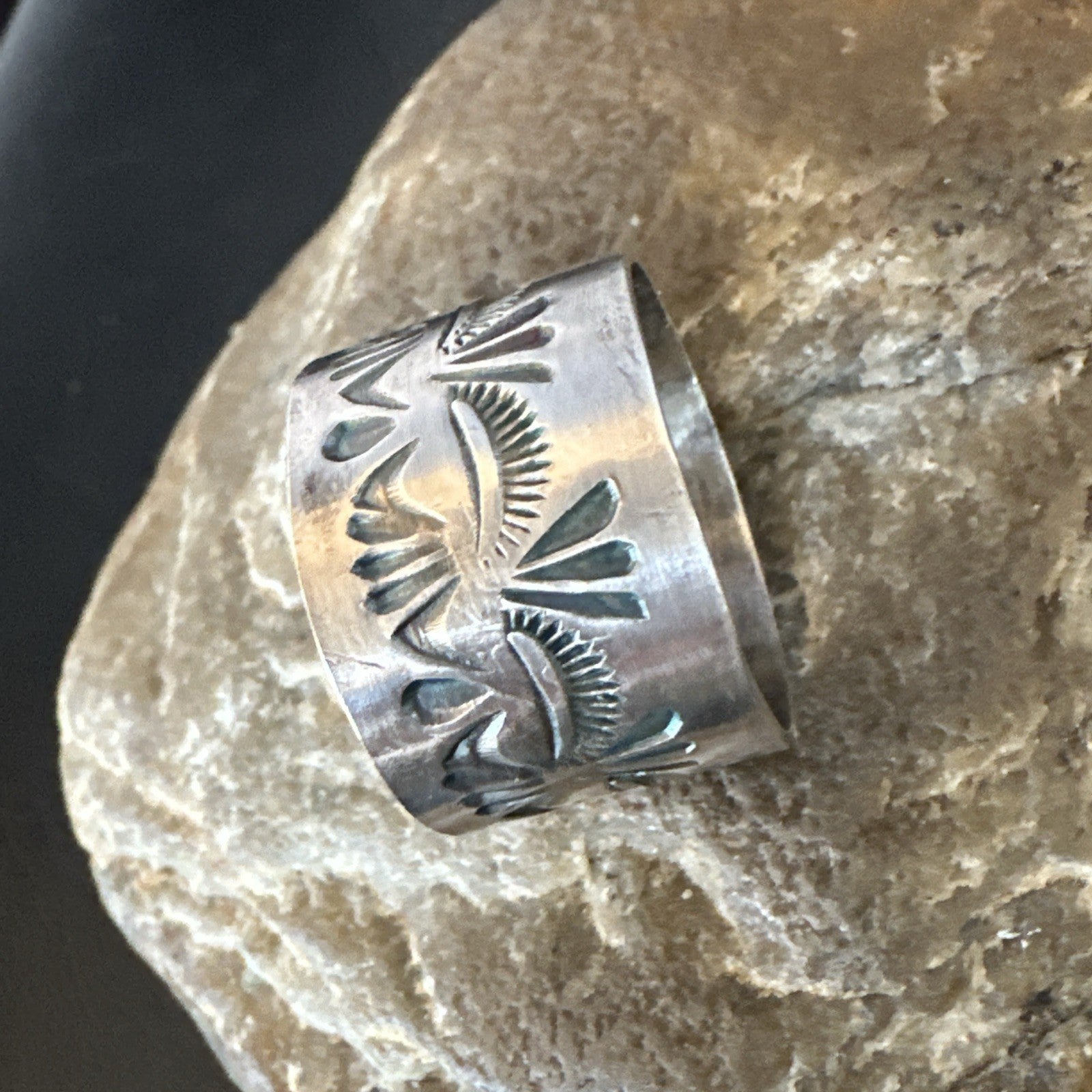 Mens Wedding Wide Band Navajo Stamped Sterling Silver Ring Size 12 19065