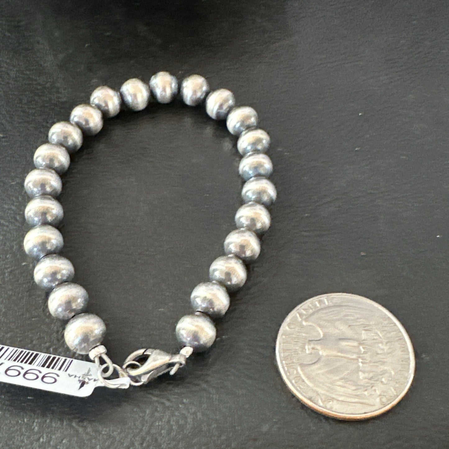 Native American Navajo 7mm Beads 7” Sterling Silver Bracelet 99977