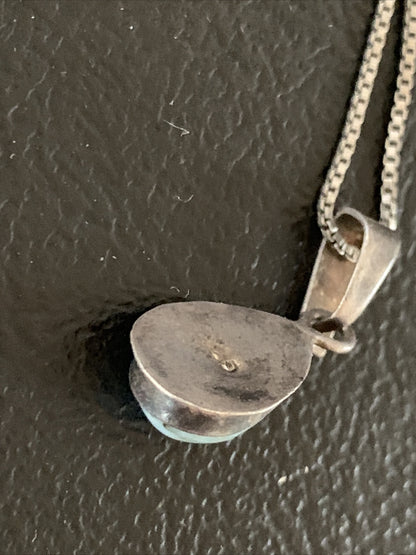 Blue Larimar Minimalist Pendant Navajo Sterling Silver Necklace 18" 17440