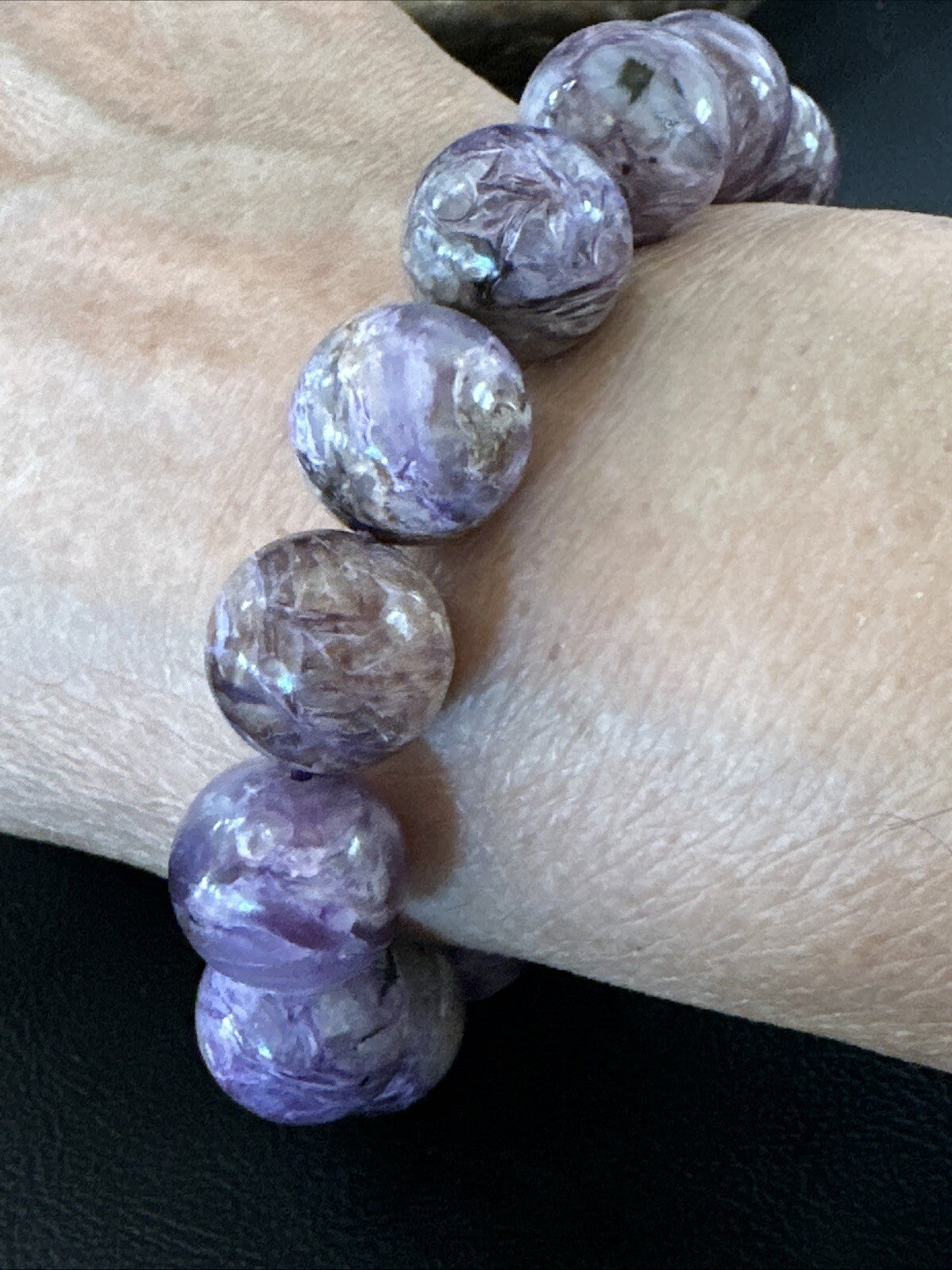 Native Purple Charoite 12mm Stretch Elastic Bracelet Adjustable 18870
