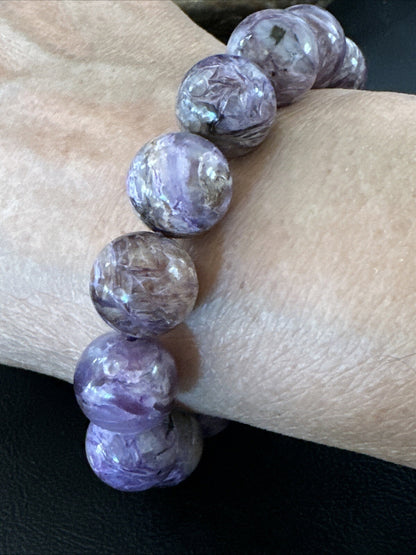 Native Purple Charoite 12mm Stretch Elastic Bracelet Adjustable 18870