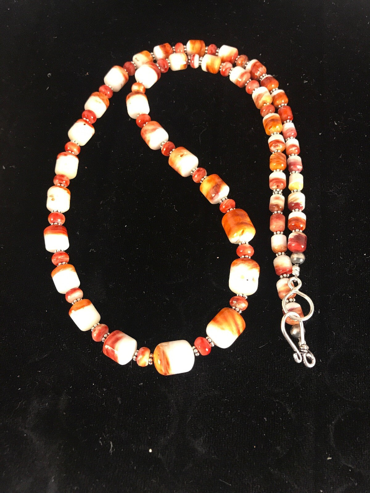Red Spiny Oyster Navajo Pearls Sterling Silver Necklace 24" 08491