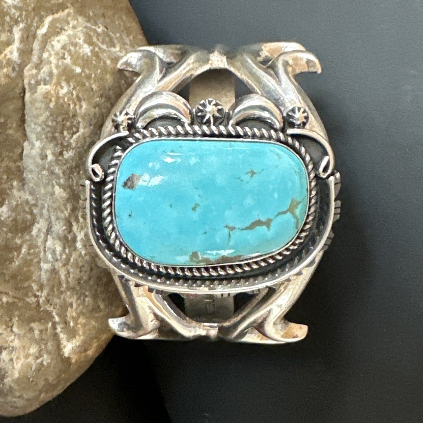 Tufa Women Blue Kingman Turquoise Navajo Sterling Silver Cuff Bracelet 19351