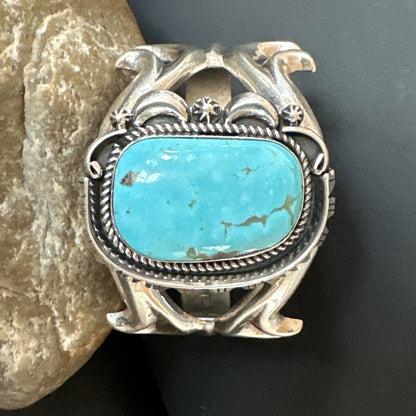 Tufa Women Blue Kingman Turquoise Navajo Sterling Silver Cuff Bracelet 19351