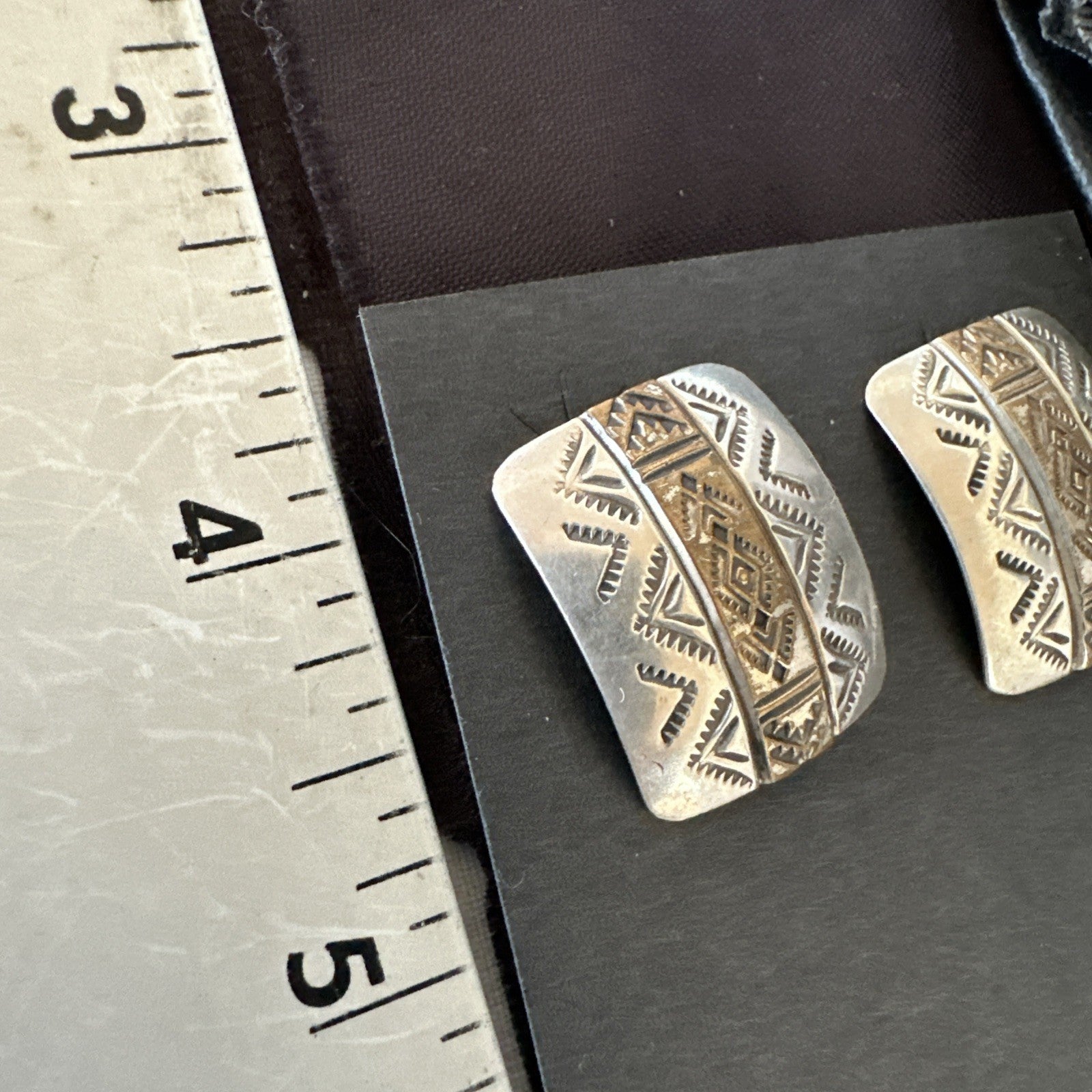 Old Pawn Navajo Stamped  12K Gold Sterling Silver Native American Earrings 19090
