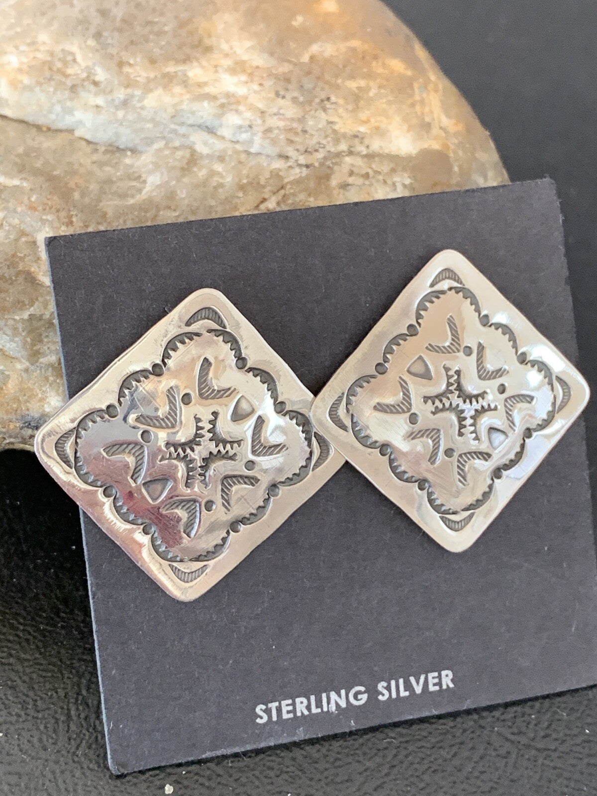 Womens Southwestern Sterling Silver Post Earrings 01655