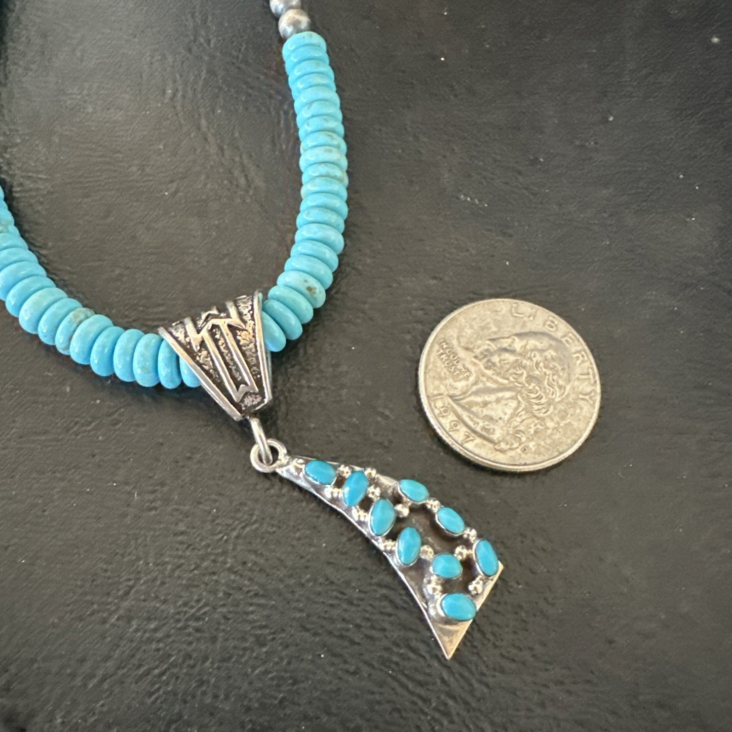 Blue Turquoise Cluster Pendant Navajo Sterling Silver Necklace 20" 19715