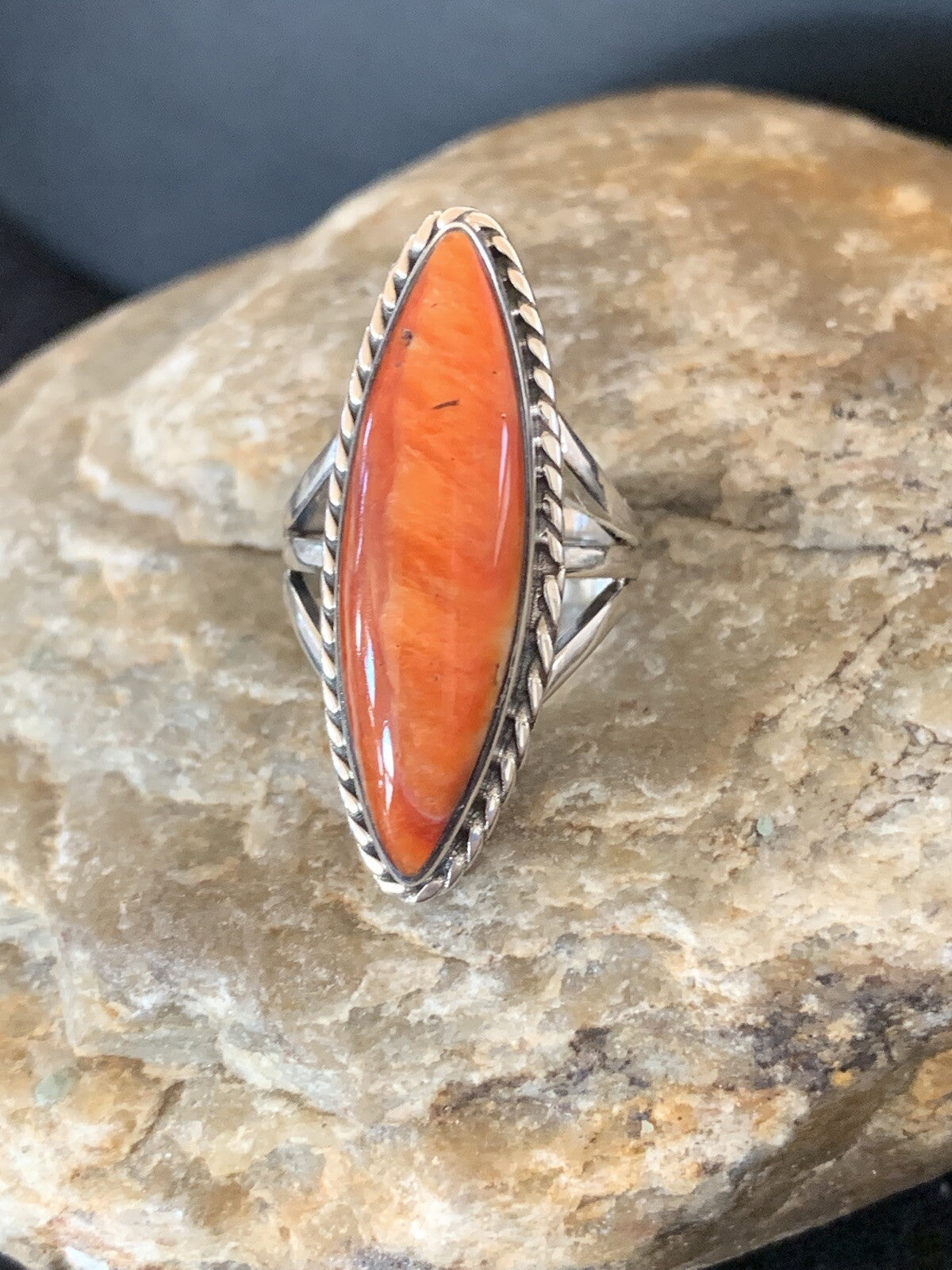 Red Spiny Oyster Navajo Sterling Silver Ring Size 5.5 14693
