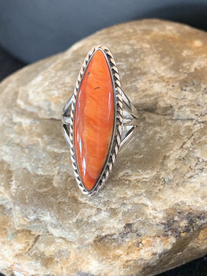 Red Spiny Oyster Navajo Sterling Silver Ring Size 5.5 14693