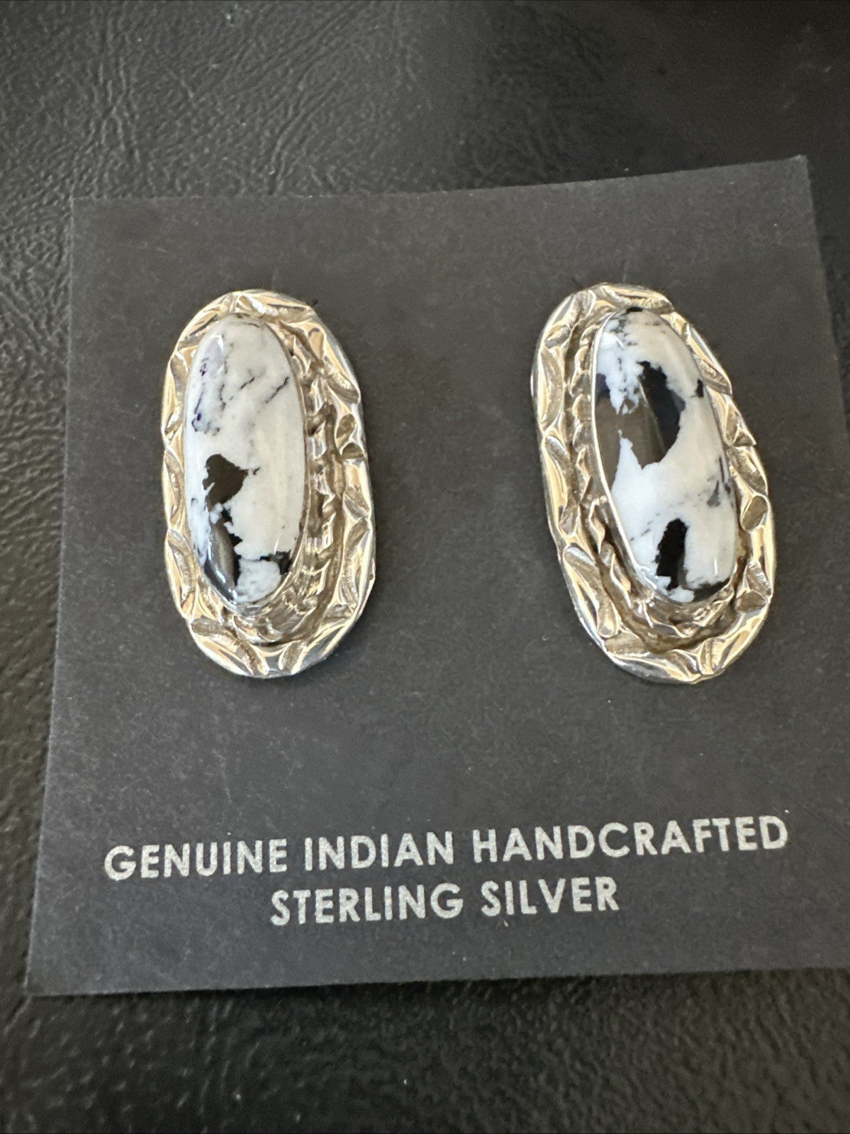 Women White Buffalo Turquoise Navajo Sterling Silver Post Earrings 19094