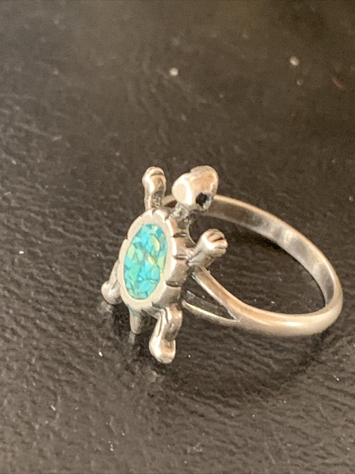 Blue Turquoise Navajo Sterling Silver Old Pawn Turtle Ring Size 4.5 10787