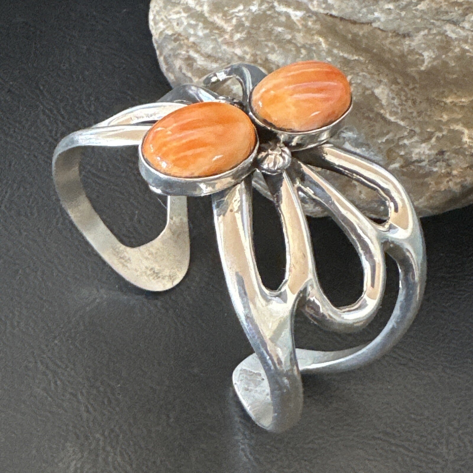 Butterfly Orange Spiny Oyster Navajo Sterling Silver Cuff Bracelet 18571