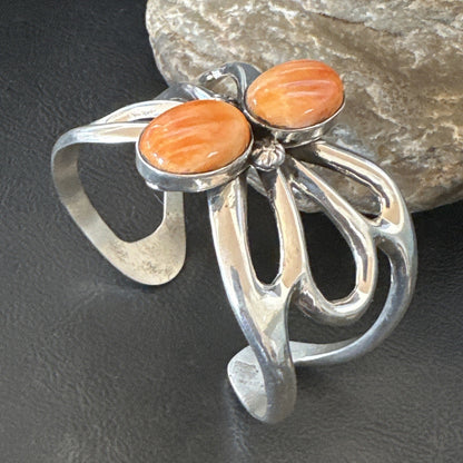 Butterfly Orange Spiny Oyster Navajo Sterling Silver Cuff Bracelet 18571
