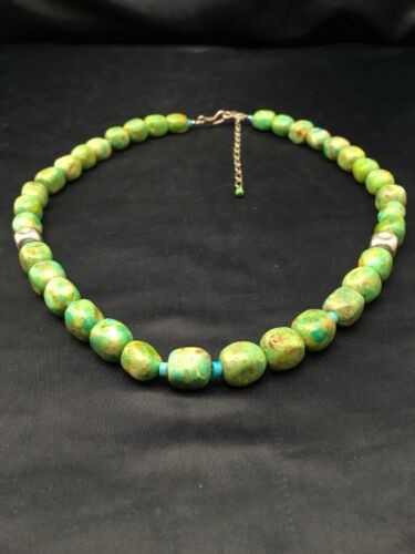 Navajo Turquoise & Magnesite Necklace Sterling Silver 19" Handmade 4497