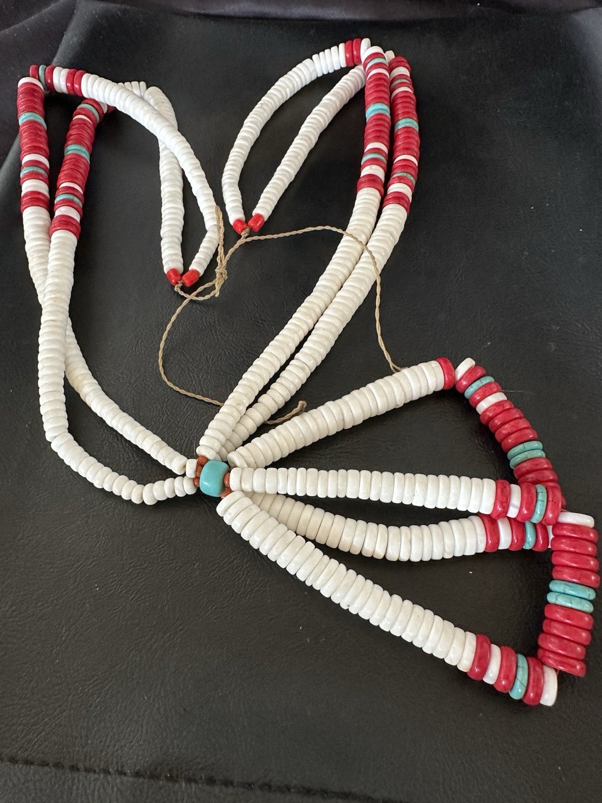 Red Coral White Turquoise 2 St Native American Santo Domingo Necklace 28" 19440