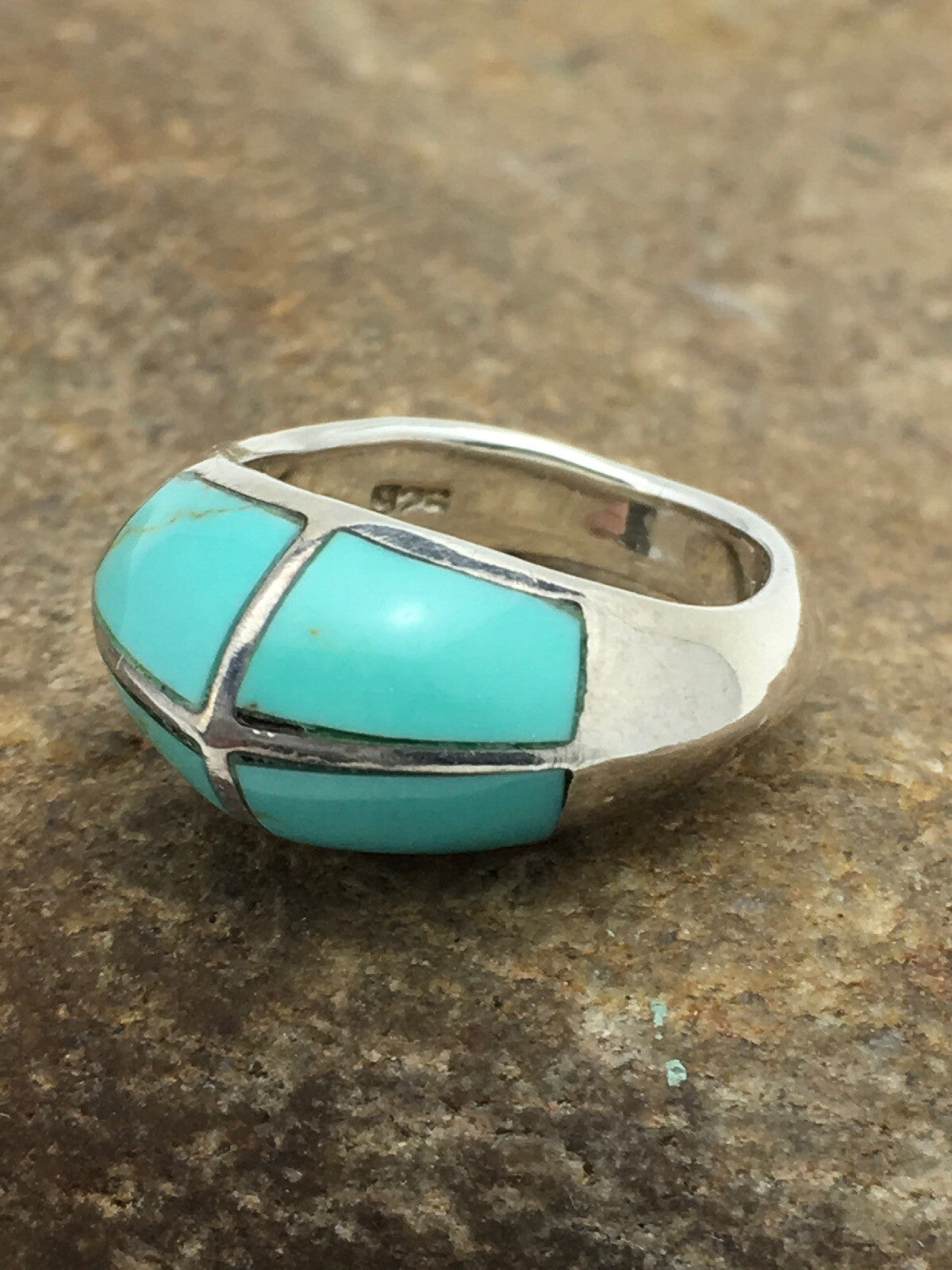 Native American Turquoise Inlay Navajo Sterling Silver Ring Sz 5.5 4034