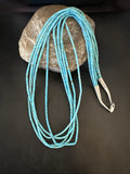 Blue Turquoise Heishi 5 Strand Necklace 24" | Sterling Silver | Authentic Native American Handmade | 19458