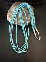 Blue Turquoise Heishi 5 Strand Necklace 24" | Sterling Silver | Authentic Native American Handmade | 19458