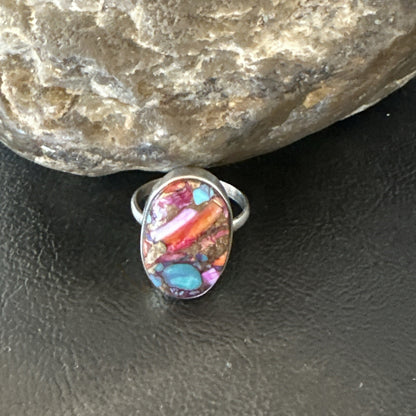 Blue Turquoise Spiny Oyster Southwestern Sterling Silver Ring Size 9 18539
