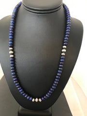 Blue Lapis Pueblo Navajo Men's Necklace 22" | Sterling Silver | Authentic Native American Handmade | 8371