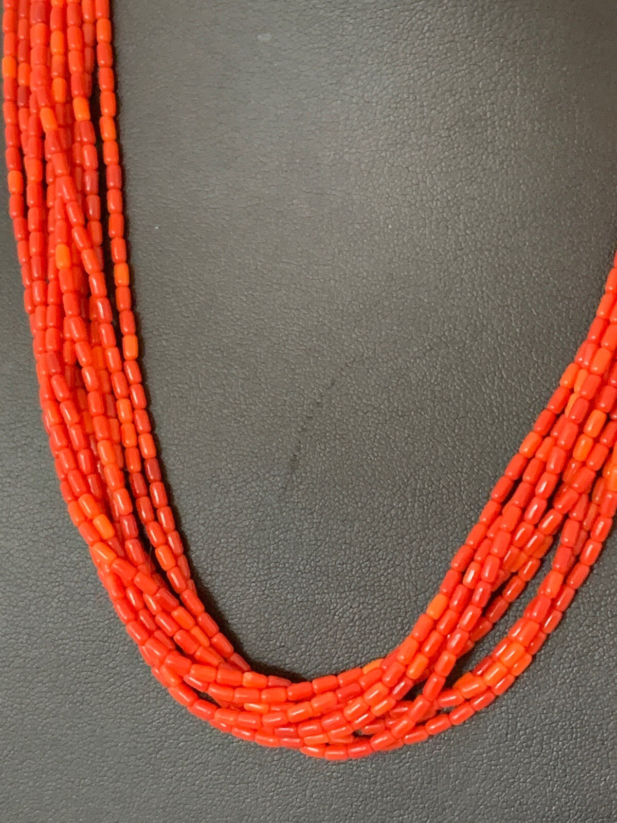 Apple Coral Tube Heishi Bead 10 Strand Navajo Sterling Silver Necklace 17” 4708
