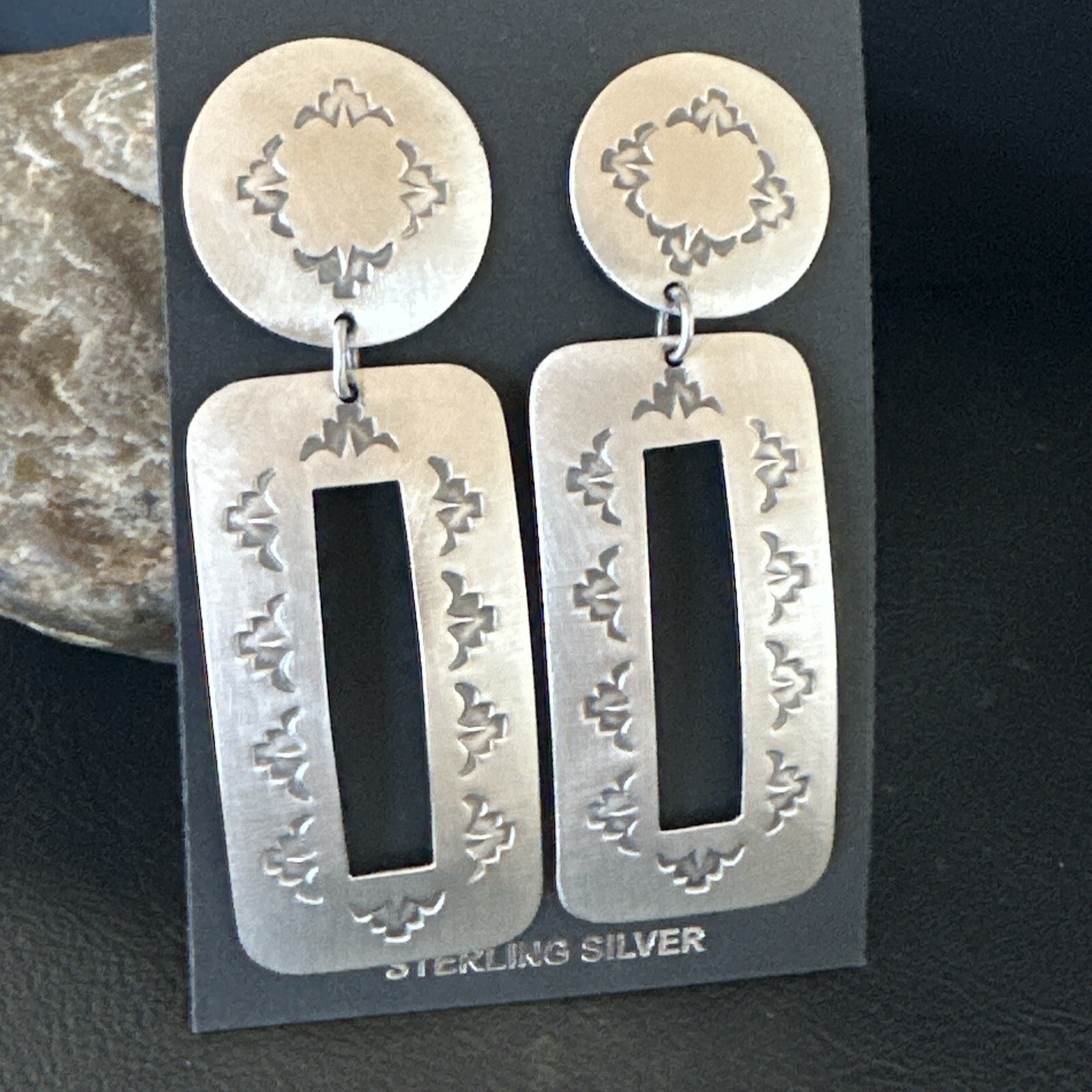 Popular Navajo Stamped Sterling Silver Stamped Handmade Earrings  2.75" 17859