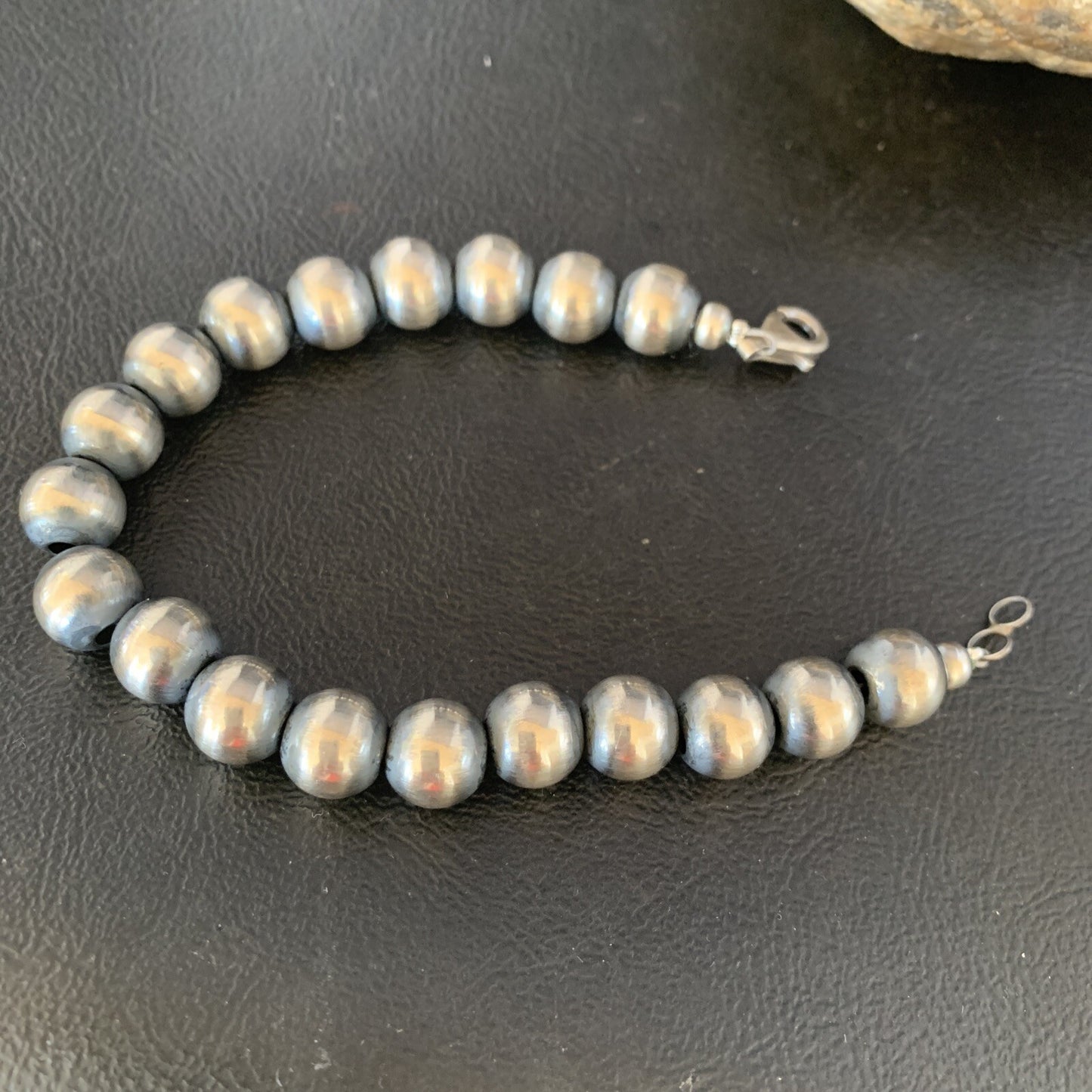 Native American Navajo 10mm Beads 7” Sterling Silver Bracelet 91007