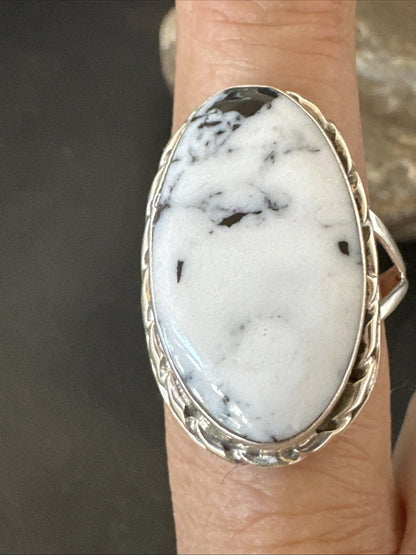 Navajo White Buffalo Turquoise Ring Sterling Silver Sz 8.5 19766