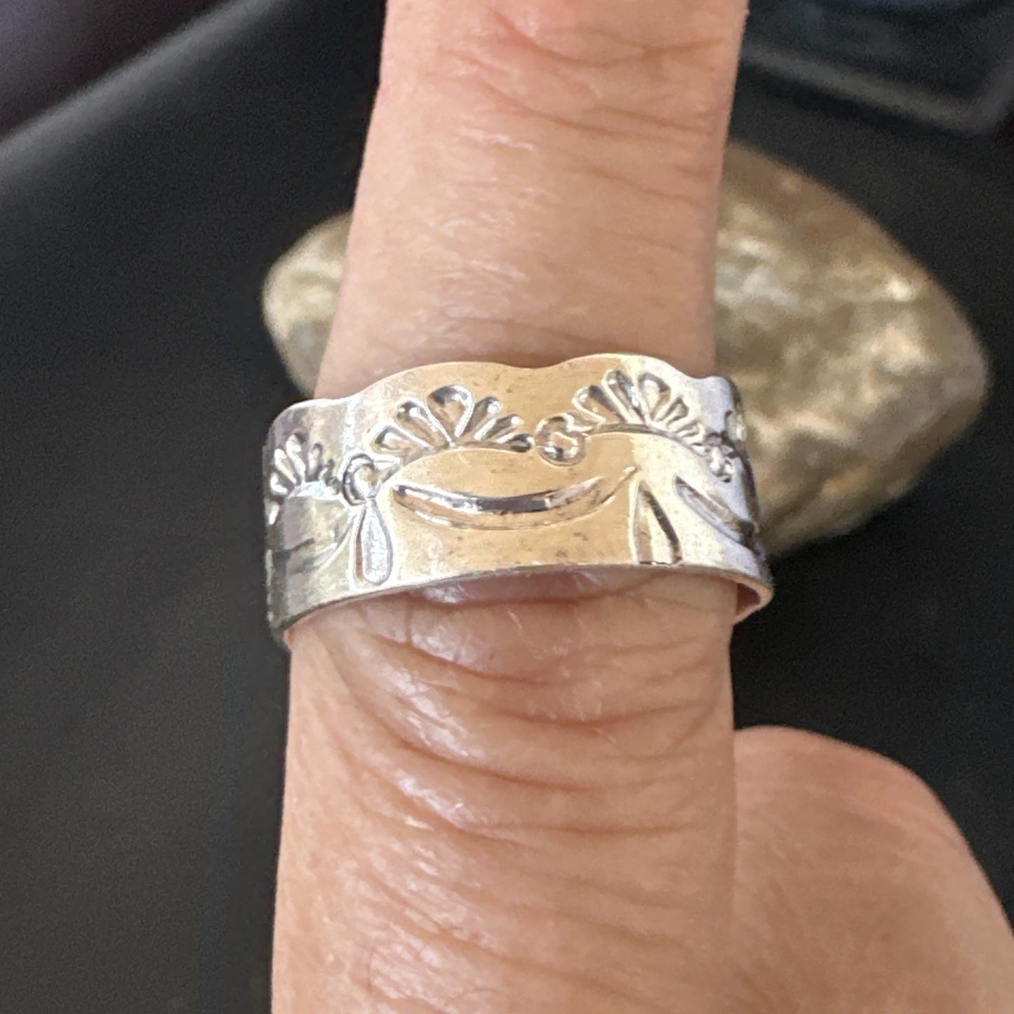 Mens Women Wedding Band Navajo Stamped Sterling Silver Ring Size 9.5 19064
