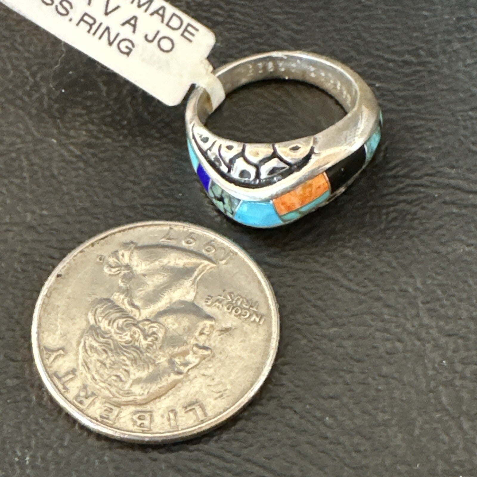 MultiColor Navajo Sterling Turquoise Spiny Oyster Inlay Ring Sz 6.5 18708