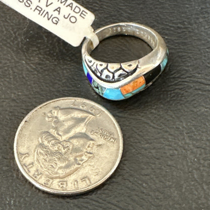 MultiColor Navajo Sterling Turquoise Spiny Oyster Inlay Ring Sz 6.5 18708