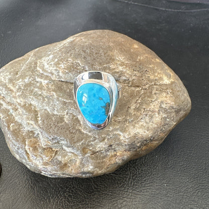 Southwestern Sterling Silver Blue Kingman Turquoise Ring Size 8 18517