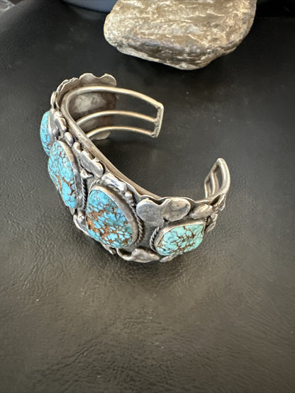 XL Blue Kingman Turquoise Old Pawn 5S Navajo Sterling Silver Cuff Bracelet 18144