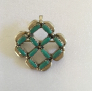 Zuni Turquoise Pin Pendant Sided | Sterling Silver | Authentic Native American Handmade | 08026