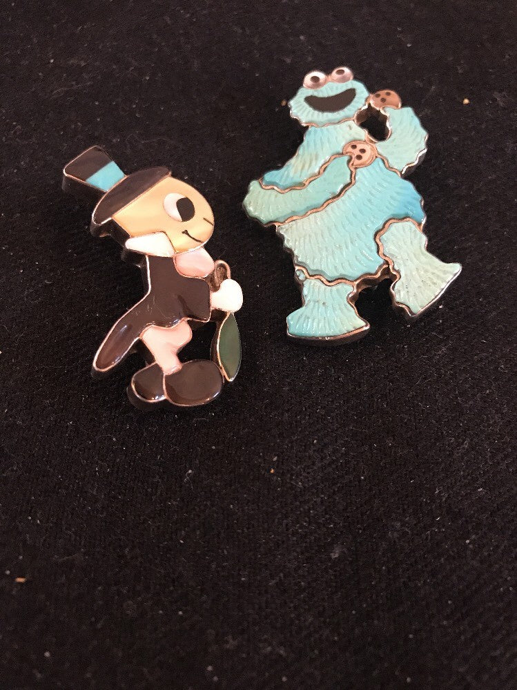 Collectible Zuni Sterling Silver Disney Jiminy Pin Pendant Vintage Old Pawn