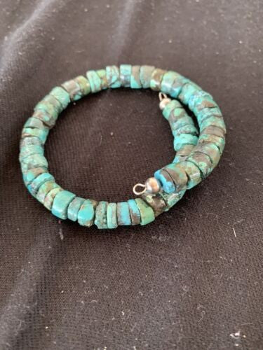 Navajo Natural Turquoise Heishi Bracelet Stainless Steel Memory Wire 513