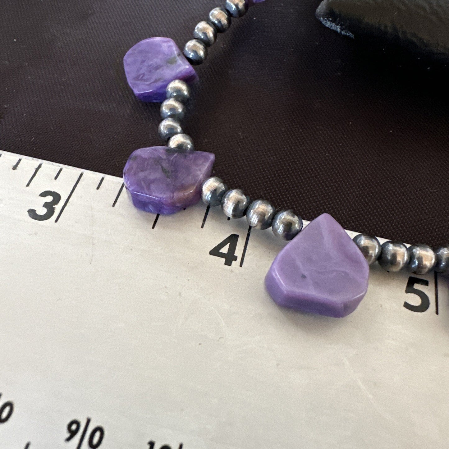 Purple Charoite Teardrop Navajo Pearls Sterling Silver Necklace 20" 17933