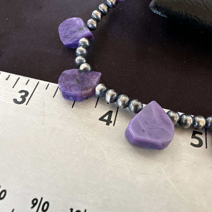 Purple Charoite Teardrop Navajo Pearls Sterling Silver Necklace 20" 17933