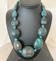 Natural Blue Nugget Turquoise Graduated Navajo Necklace | Sterling Silver | Authentic Native American Handmade | 00627