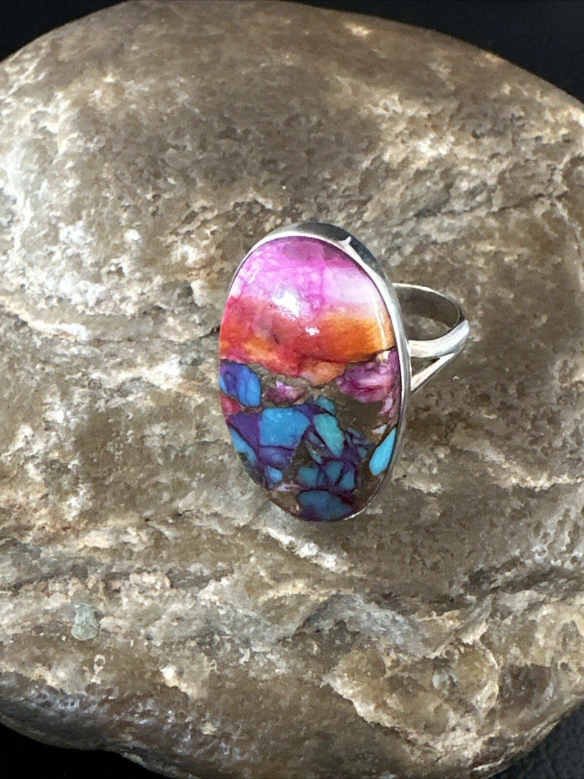 Blue Turquoise Purple Spiny Oyster Navajo Sterling Silver Ring Size 6 18204